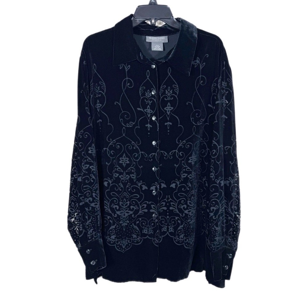 Working Classics Designs & Co. Silk Blend Velvet Burn Out Blouse Top 22/24 Black - Picture 1 of 7